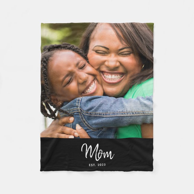 Mom Established Black Modern Script Photo  Fleecefilt (Framsidan)
