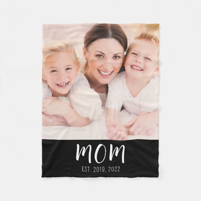 Mom Established Black Modern Script Photo Fleecefilt (Framsidan)