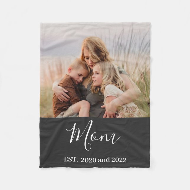 Mom Established Black Modern Script Photo  Fleecefilt (Framsidan)