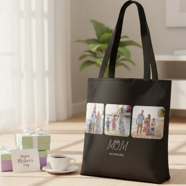 Mom Established Black Script 3 Photo  Tote Bag Tygkasse (Skapare uppladdad)
