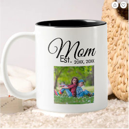 Mom Established Black Script Photo Gift Två-Tonad Mugg
