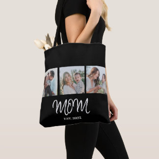 Mom Established, Black Script, Photo Tote Bag Tygkasse