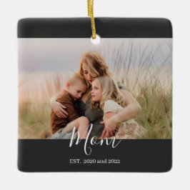 Mom Established Black White Elegant Script Photo Julgransprydnad Keramik