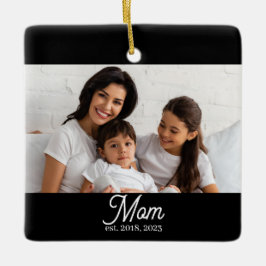 Mom Established Black White Script Photo Ceramic O Julgransprydnad Keramik