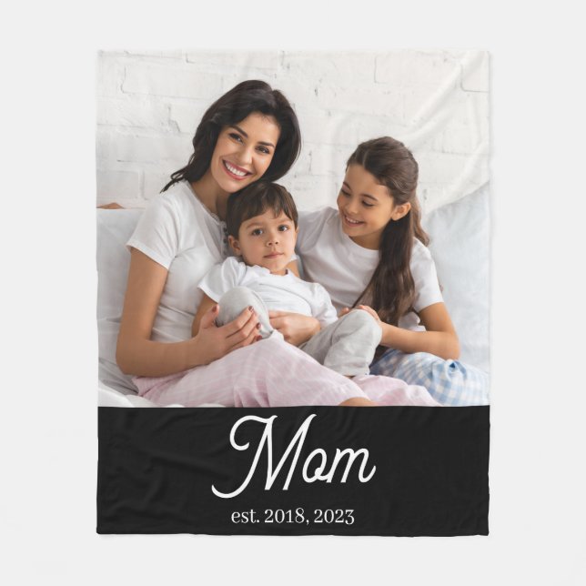 Mom Established Black White Script Photo Fleecefilt (Framsidan)