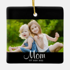 Mom Established Black White Script Photo Julgransprydnad Keramik