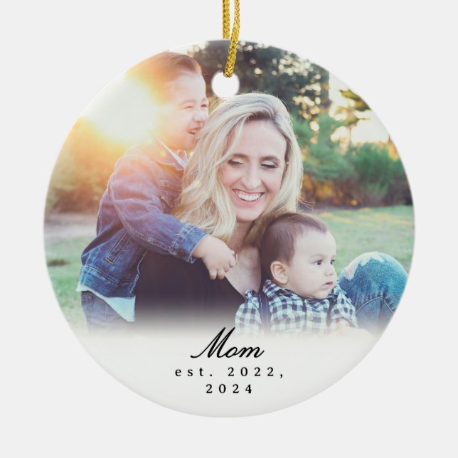 Mom Established Black White Script Photo Ornament (Framsidan)