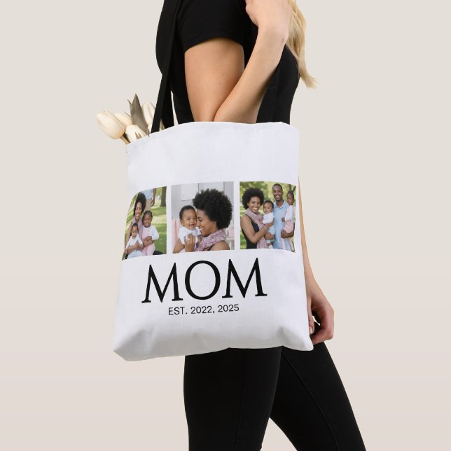 Mom Established Caps White 3 Photo Tote Bag Tygkasse (Närbild)
