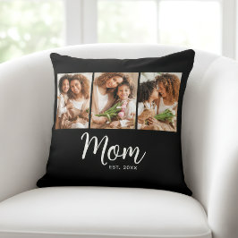 Mom Established Date Stylish Script Black 3 Photo Kudde