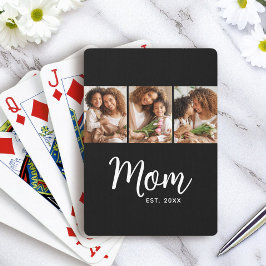 Mom Established Date White Script on Black 3 Photo Casinokort
