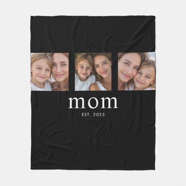 Mom Established Elegant Modern Black 3 Photo Fleecefilt (Framsidan)