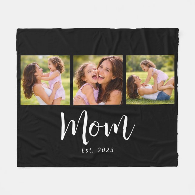 Mom Established Elegant Script Black 3 Photo Fleecefilt (Framsidan (Horisontell))