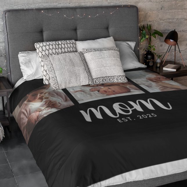 Mom Established Elegant Script Black 3 Photo Fleecefilt (Skapare uppladdad)