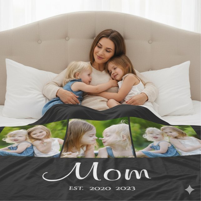Mom Established Elegant Script Black 3 Photo Fleecefilt (Skapare uppladdad)