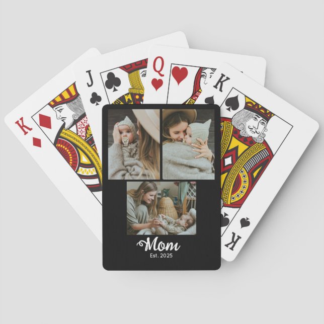 Mom Established Modern Bold Script Black 3 Photo Casinokort (Baksidan)