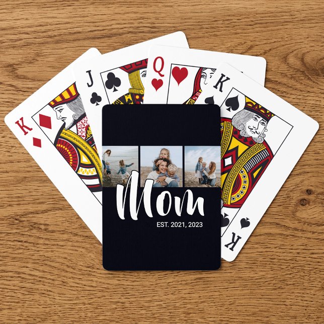 Mom Established Modern Bold Script Black 3 Photo Casinokort (Mom Established Modern Bold Script Black 3 Photo Poker Cards)