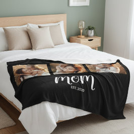 Mom Established Modern Bold Script Black 3 Photo Fleecefilt
