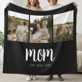 Mom Established Modern Bold Script Black 3 Photo Fleecefilt