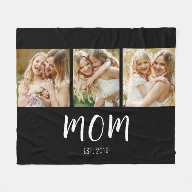 Mom Established Modern Bold Script Black 3 Photo Fleecefilt (Framsidan (Horisontell))