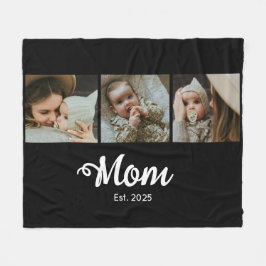 Mom Established Modern Bold Script Black 3 Photo Fleecefilt