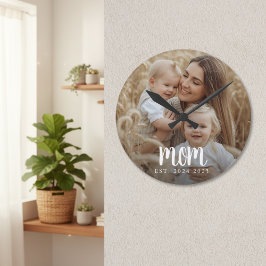 Mom Established Modern Minimal Script Photo Rund Klocka