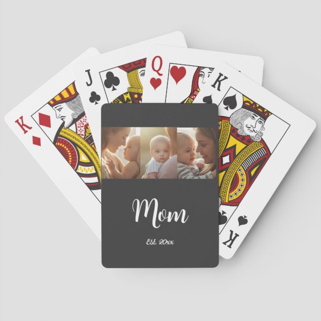 Mom Established Modern Script Black 3 Photo Casinokort (Baksidan)