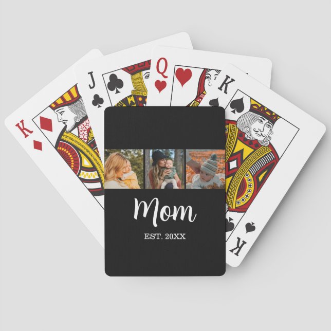 Mom Established Modern Script Black 3 Photo Casinokort (Baksidan)