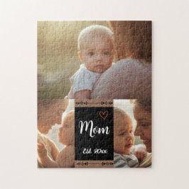 Mom Established Modern Script Black 3 Photo Jigsaw Pussel