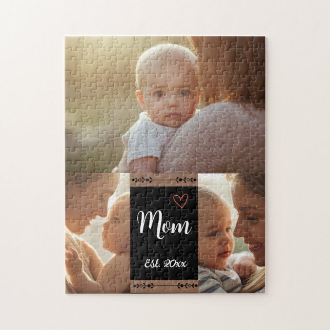 Mom Established Modern Script Black 3 Photo Jigsaw Pussel (Vertikal)