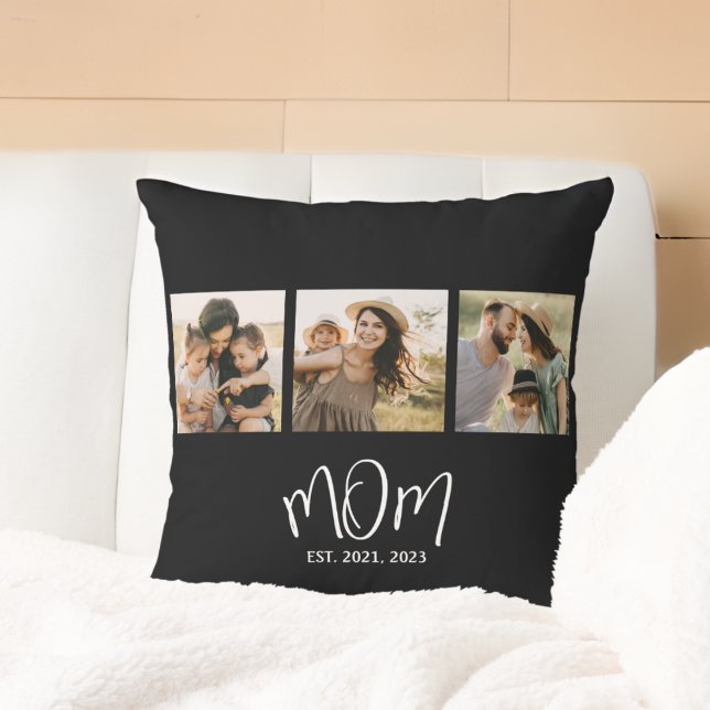 Mom Established Modern Script Black 3 Photo Kudde (Skapare uppladdad)