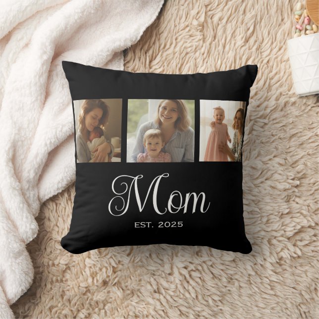 Mom Established Modern Script Black 3 Photo Kudde (Filt)
