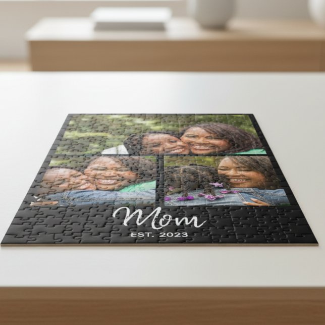 Mom Established Modern Script Black 3 Photo Pussel (Skapare uppladdad)