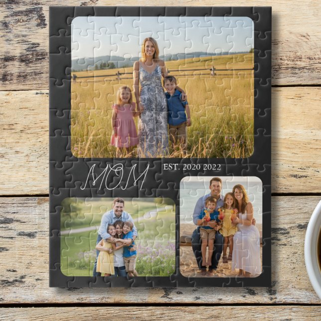 Mom Established Modern Script Black 3 Photo Pussel (Skapare uppladdad)