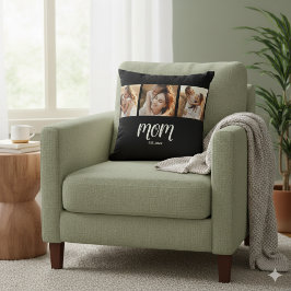 Mom Established Modern Script Black 3 Photo Throw Kudde