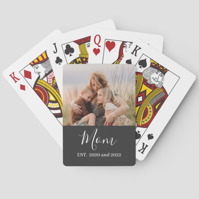 Mom Established Modern Script Black Photo Casinokort (Baksidan)