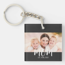 Mom Established Modern Script Photo Keychain