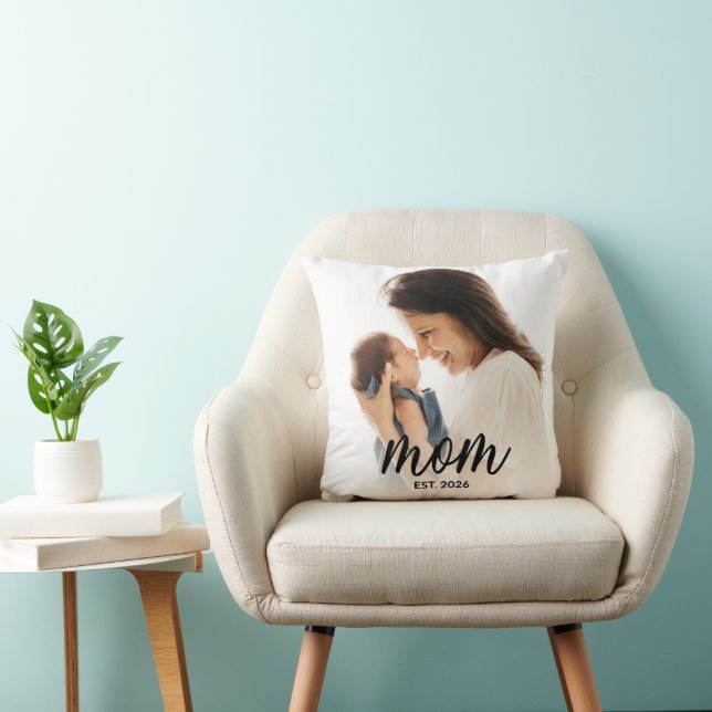 Mom Established Modern Script Photo Kudde (Stol)