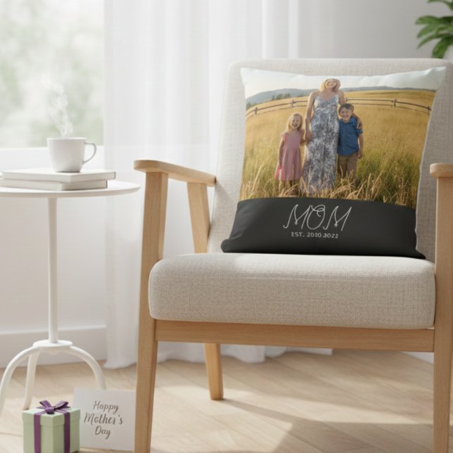Mom Established Modern Script Photo  Throw Pillow Kudde (Skapare uppladdad)