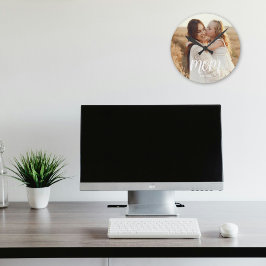 Mom Established Modern White Script Photo Rund Klocka