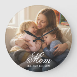 Mom Established Modern White Script Photo Stor Klocka