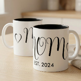 Mom Established New Mom Big Script Heart Två-Tonad Mugg