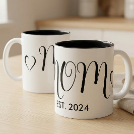 Mom Established New Mom Big Script Heart Två-Tonad Mugg