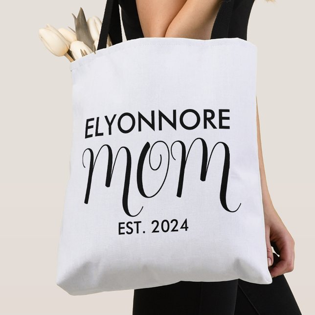 Mom Established New Mom Gift Black Custom Name  Tygkasse (Skapare uppladdad)