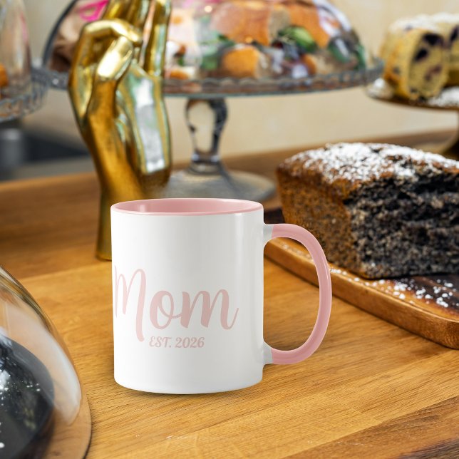 Mom Established New Mom Gift Mugg (Mom Established New Mom since simple minimal script font mom mum for her first time)