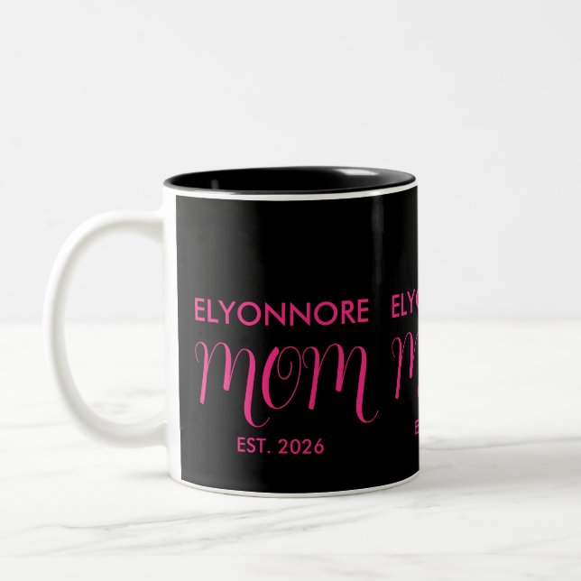 Mom Established New Mom Gift Pink Custom Name Två-Tonad Mugg (Vänster)