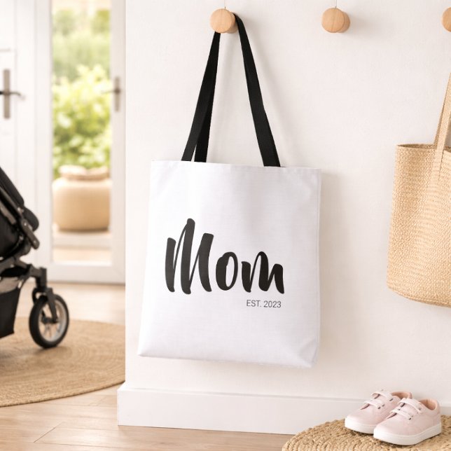 Mom Established New Mom Gift Tote Bag Tygkasse (Mom Established Typography Tote Bag)