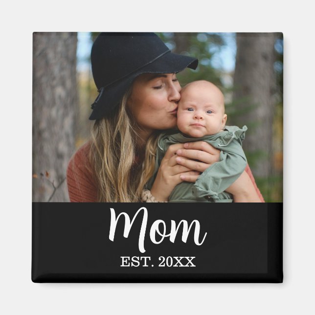 Mom Established Photo Mother's Day Black Magnet (Framsidan)