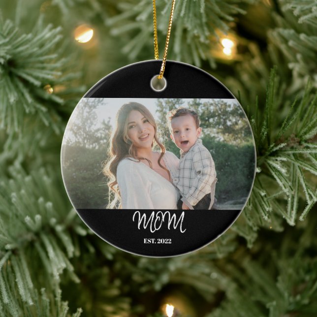 Mom Established, Photo, Script, Ceramic Ornament (Träd)