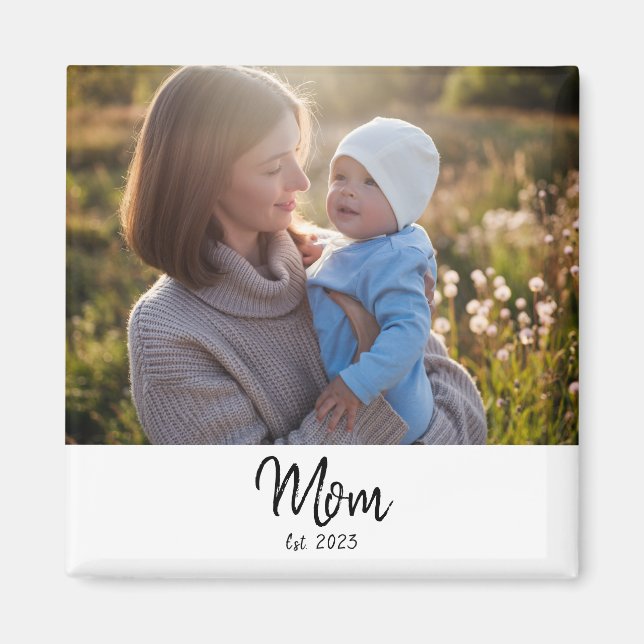 Mom Established Photo Script Modern Unique Gift  Magnet (Framsidan)