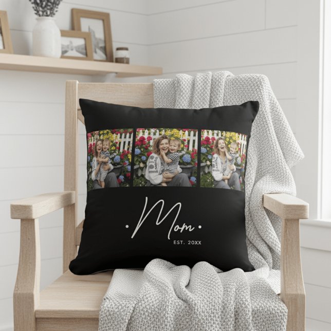 Mom Established Script 3 Photo Black Kudde (Skapare uppladdad)